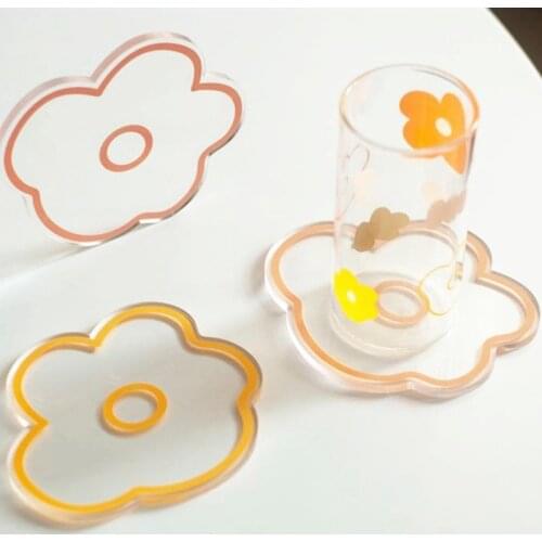 Small Flower Pad Cup Pad Cute Coasters Flower Shape Transparent Acrylic Tea Cup Pad Custom Small Red Book Kitchen Accessories