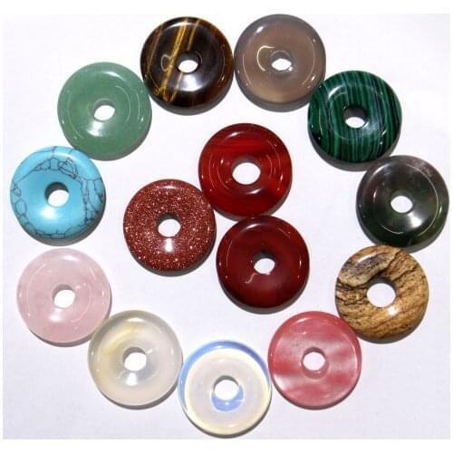 35mm natural stone Turquoises Quartz crystal tiger eye donut charm pendant for diy jewelry making Necklace Accessories10pcs