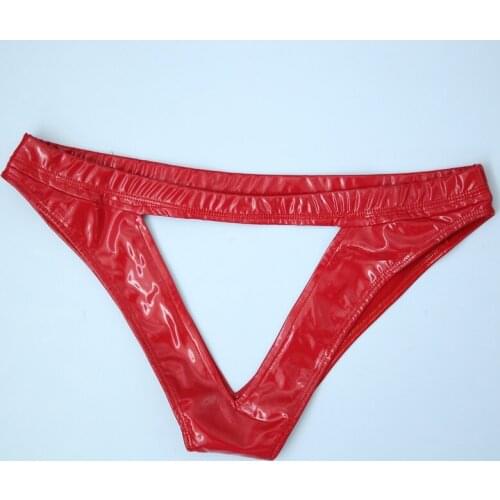 Plus Size Triangle Hollow Out Briefs Exotic Lingerie Wetlook PVC PU Leather Tangas Women Sexy Erotic Thongs String Panties Tanga