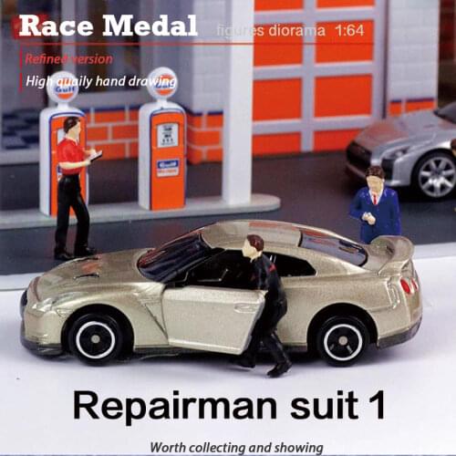 RM doll 1:64 scale workers in a repair factory Scene 1 Static model of small car model photographed by miniature ornaments