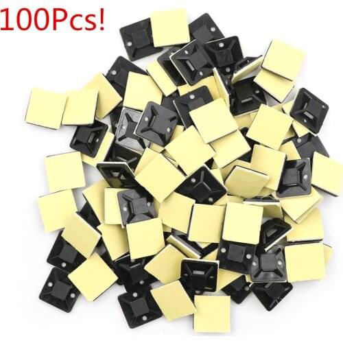 100Pcs Self Adhesive Stick-on Mounts For Cable Ties / Routing Looms Wire & Cable Base Clamps Clip 20 x 20 x 6mm