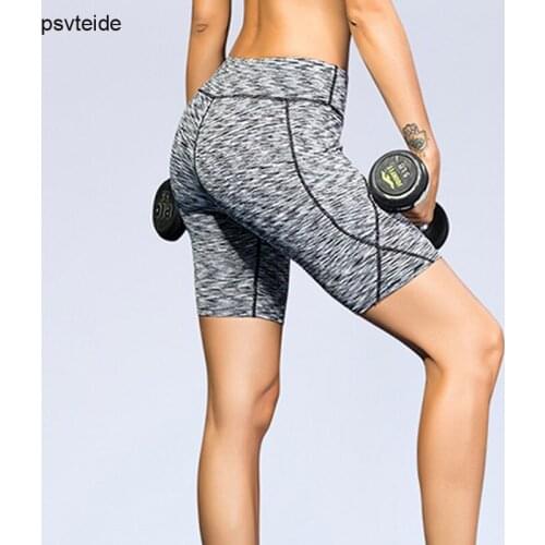 Yoga Shorts With Pocket Fitness Shorts Women High Waist Seamless Shorts Push Up Hip Quick Dry Compression Women Bottoms Workout