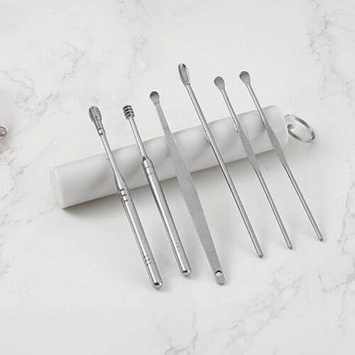6pcs Stainless Steel Ear Wax Removal Tool Cleaner Kit Spiral Earwax Curette Pick Spoons Cleaning Brush Health Care with Case