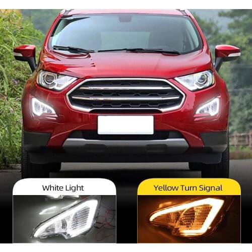 CSCSNL 2Pcs LED Daytime Running Light For Ford EcoSport 2018 2019 2020 Yellow Turn Signal Function Car DRL LED Fog Lamp
