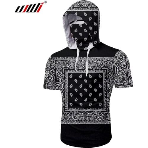 UJWI Fashion Funny Shirt Men 3d Printed Short Sleeve Mask Hooded TShirt Cashew Flower Casual Streetwear Gothic Wholesale Clother