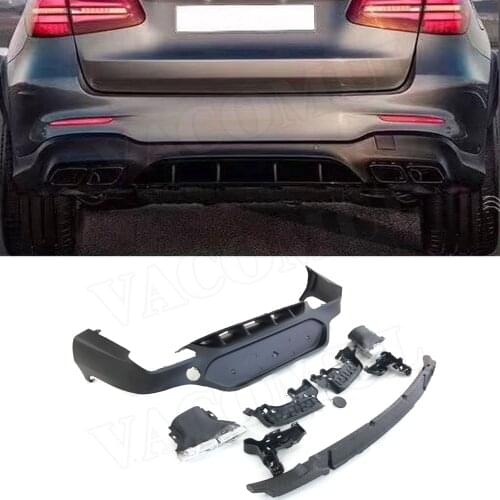 PP Rear Diffuser with Exhaust Tips for Mercedes Benz GLC C253 GLC300 GLC43 Coupe GLC63S 2017-2019 Car Styling Rear Lip