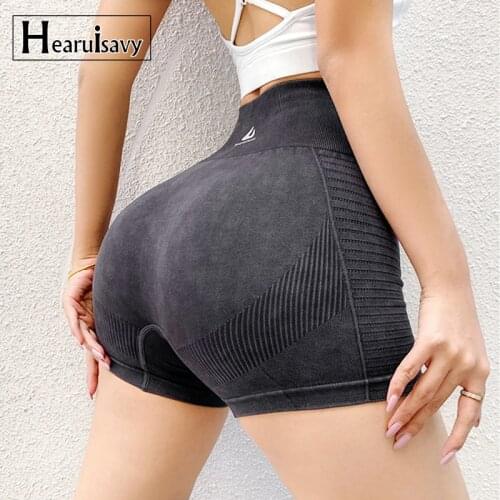 Washed Womens High Elasticity Yoga Shorts Gym Warm-Up Running Workout Push-up Training Pants Abdomen Leggings