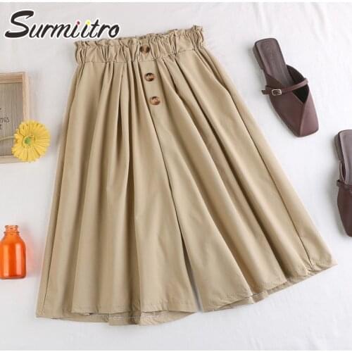 SURMIITRO Fashion 2021 Summer Korean Style Cotton Wide Leg Capris Women Short Pants High Elastic Bud Waist Shorts Skirts Female