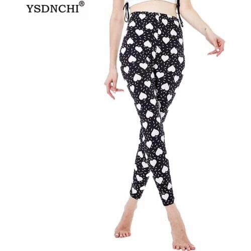 YSDNCHI Black White Love Printing Women Legging New High Waist Trousers Plus Size Pants Fitness Workout Leggings