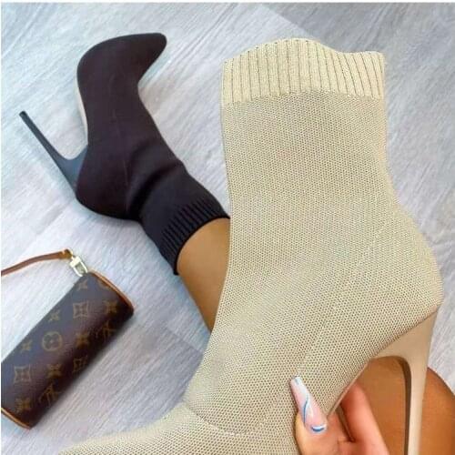 Winter Sock Boots Sexy Knitting Stretch Boots High Heels for Women Fashion Shoes Female Autumn Thin Heel Ankle Botas De Mujer