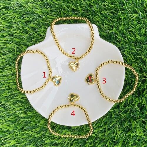 Elastic Bead Bracelet Delicate Mothers Gift Zircon Heart Shape Brass Pendant Accessories 18K Gold Plated Bangle
