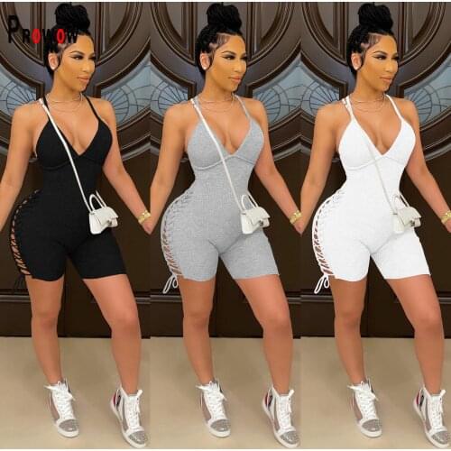 Prowow Sexy Women Playsuits 2021 New Summer V-neck Backless One Piece Romper for Lady Bandage Sleeveless Female Streetwear
