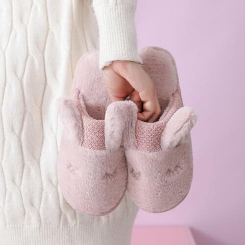 Women Warm Faux Fur Slippers Cute Cartoon Rabbit Lovers Winter Shoes Soft Plush Female Indoor Slipper Ladies Home Slides SH469