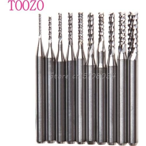 10Pcs/Set 1/8'' 0.8-3.175mm Drill Bits Engraving Cutter Rotary PCB CNC End Mill S08 Wholesale&DropShip