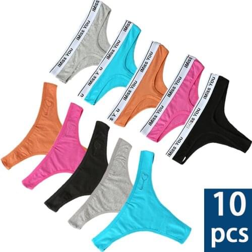 10Pcs/Set Sexy Womens Thongs Panties G-String Cotton Underpants Comfortable Intimate Low Waist Underwear Female Pantys Lingeri