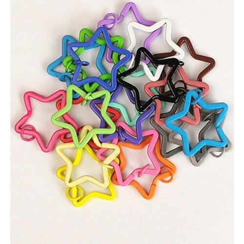 10pcs Rainbow Split Ring Star Keychains Metal Key Chain Ring Split Rings Unisex Keyring Keyfob Accessories DIY