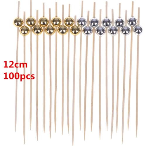 100pcs 12cm Wooden Toothpick Cocktail Food Skewer Picks Fruit Snack Fork Bamboo Sticks Pearl Party Wedding Festival Supplies