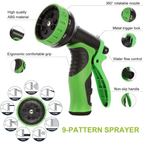 100ft Expandable Garden Hose with 9 Function Nozzle Flexible Strong Water Hose with Solid Brass Fittings and Double Latex Core