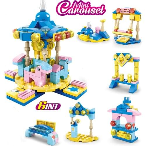 131PCS 6 IN 1 Building Blocks Children Fries House Convenience Store DIY Figures Bricks for Children Street View Series