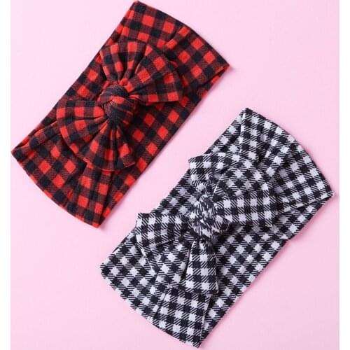 20 pcs/lot, Plaid Nylon Bow Headwraps, Classic Knot Bow Wide Nylon Headbands, Baby Girls Hair Accessories