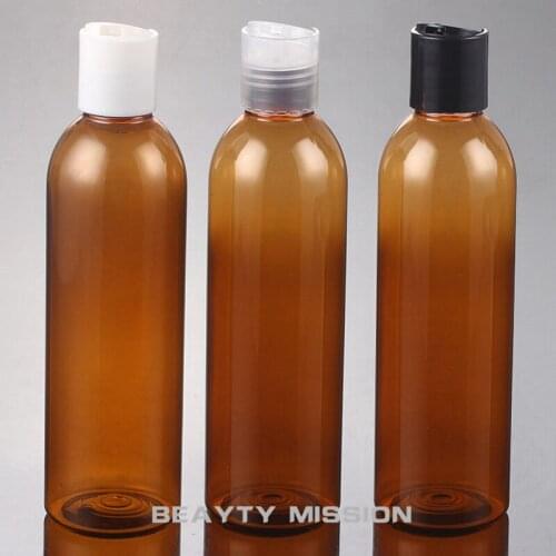 250ml X 24 brown PET plastic round empty bottles with press cap ( Disc top cap ), bottle for lotion shampoo cosmetic packaging