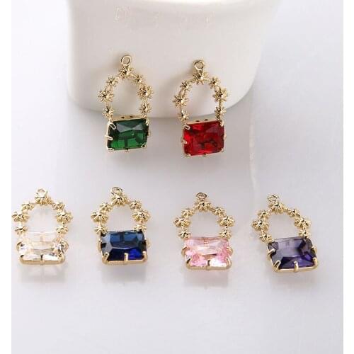 4pcs Copper plated 2020 New fashion Women crystal Earrings Female zircon hollow wreath pendant DIY necklace accessories material