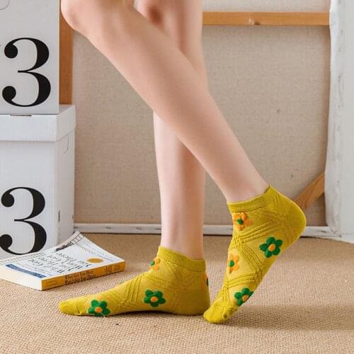 5 Pairs Lot Funny Flower Women Cotton Crew Socks Casual Harajuku Girls Cute Low Tube Short Socks For Woman Spring Gifts Set Pack