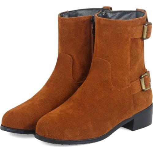 Big Size Ma'am Coarse heel Short boots Metal decoration boot barrel Suede highheeled boots