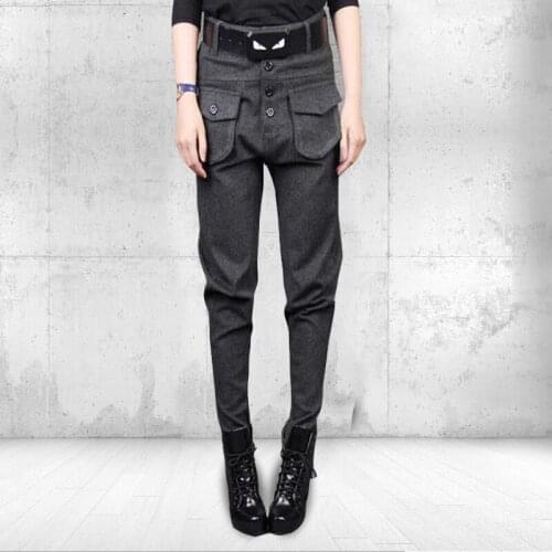 Woman Plus Size Spring Fall Retro Woolen Haren Pants Female High Wide Leg Trousres Lady Woolen Loose Carrot Pants Bloomers