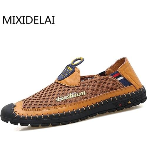 Breathable Handmade Sewing Shoes Men Breathable Slip On Mesh Shoes Casual Driving Shoes Loafers For Men masculino sapato