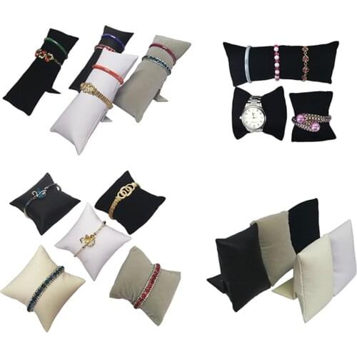 Quality PU Leather/Velvet Jewelry Display Pillow Holder Bangle Watch Bracelet Organizer Rack Pendant Anklet Cushion Stand