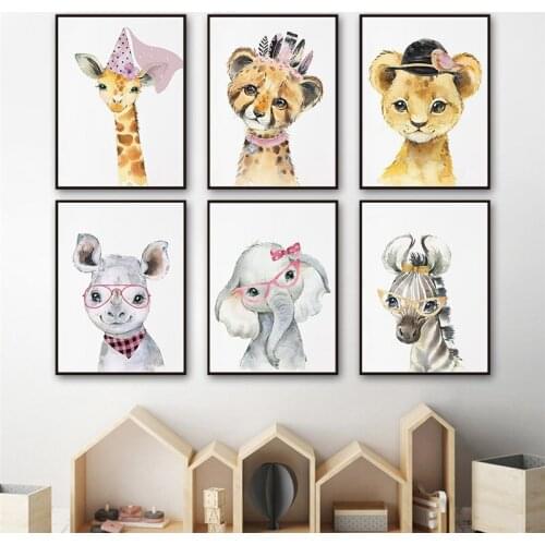 Lovely Animal Picture Modern Home Decor Nordic Canvas Painting Wall Art Cartoon Posters and Prints for Dormitory Kids Room Decor