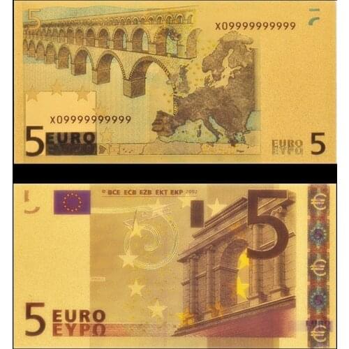 24k Color Gold Banknote European Currency Paper Euro 5 Gold Foil Money Collection With Protective Capsules