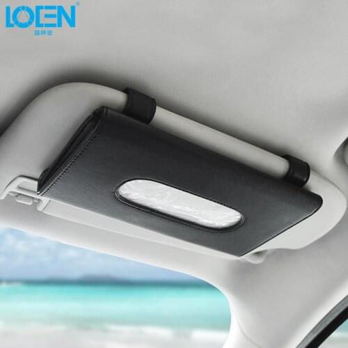 LOEN 1XCar Sun Visor Leather Tissue Box For Audi Ford BMW Benz Peugeot Cadillac Land Rover Auto Interior Decoration Accessories
