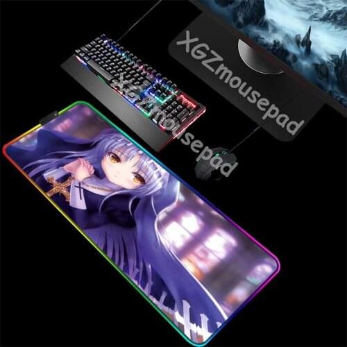 XGZ Large RGB Mouse Pad Black Lock Edge Anime Purple Robe Nun Cross Pattern Custom Office Computer Desk Mat Rubber Non-slip Xxl