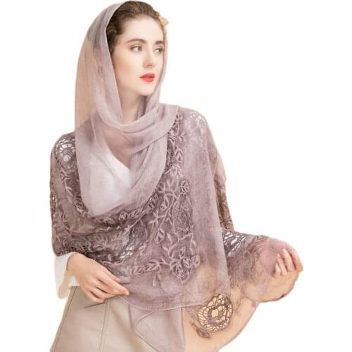 100% Silk Summer Autumn Sunshade Face Scarf Sunscreen Embroidery Flower Shawl Women