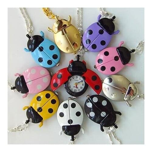 Hot Popular Mixed Bulk 20pcs Color Ladybug Necklace Pendant Watches Wholesale GL2M Children Kids Watches