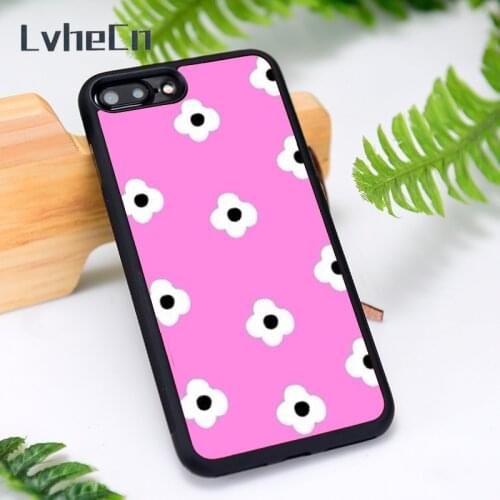 LvheCn Silicone Rubber Phone Case Cover for iPhone 6 6S 7 8 Plus X XS XR 11 12 Mini Pro Max Pink Daisy