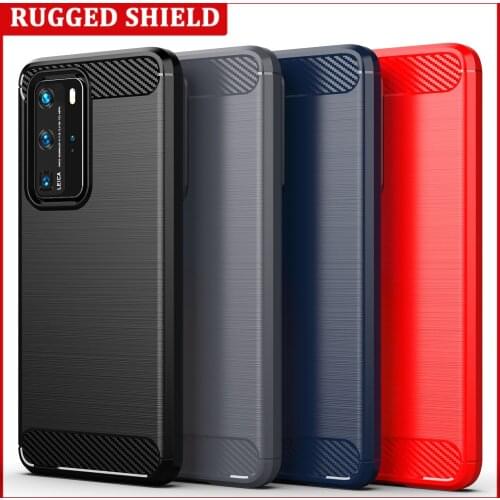 Brushed Texture For Huawei P50 P40 Pro Soft Silicone TPU Carbon Fiber Armor Phone Case Cover Frame For P40 Lite Cases Shockproof