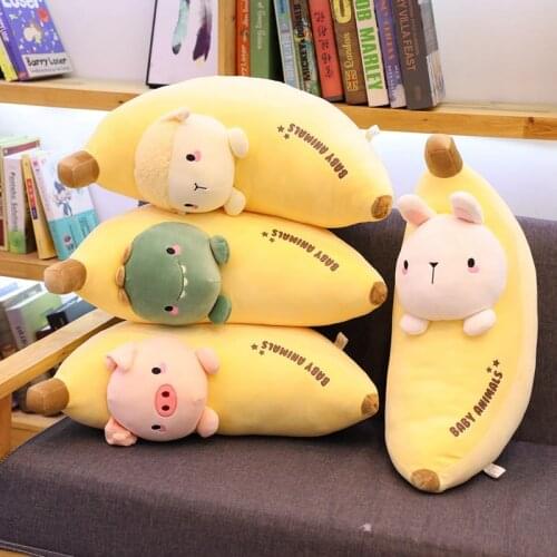 Cute Plush Fruits Animal Toy Yellow Banana Stuffed Plush Plants Toys Sheep Pig Rabbit Dinosaur Pillows For Home Decor Girl Gifts