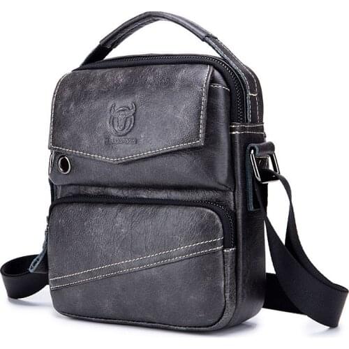 Weysfor Genuine Leather Men Message Bags for 7.9in iPad Vintage Travel Handbag Zipper Metal Buckle Business Male Shoulder Bag
