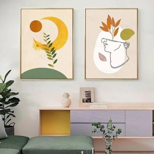 Wall Art Canvas Painting Sunflower Leaves Plant Nordic Posters and Prints Abstract Sculpture Wall Pictures for Living Room Decor