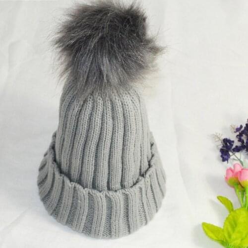 Autumn New Women Faux Fur Pompom Hat Female Winter Warm Cap Knitted Beanie Girl Double Ball Pom Pom Hats Bonnet Femme