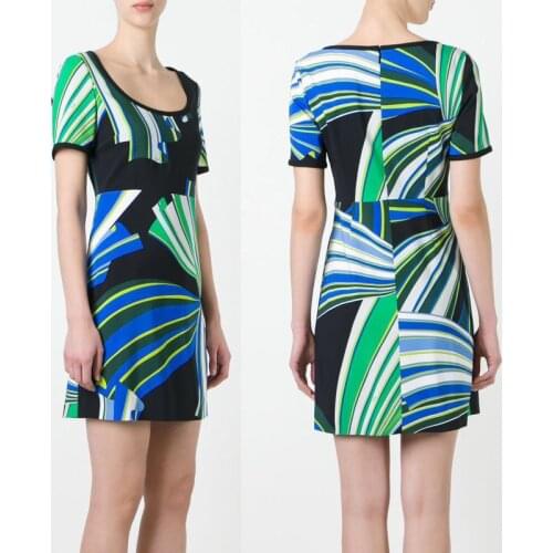 New womens fashion show beautiful printing short sleeve elastic knitting slim fashion dress