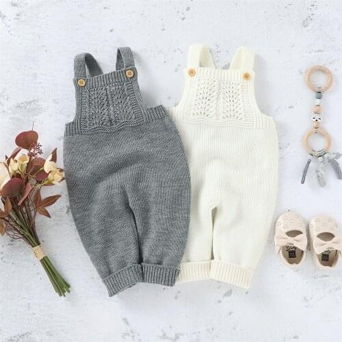 Newborn Kids Baby Girls Boys Sleeveless Solid Color Jumpsuit Fashion Toddler Autumn Winter Button Sweater Rompers Overalls 0-24M