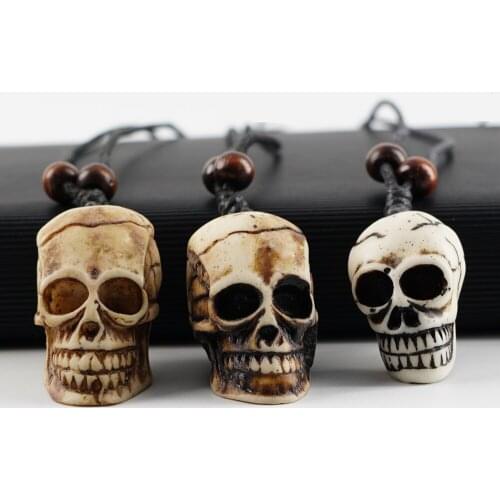 Punk Skull Necklace Pendant For Men Male Gothic Jewelry Boy Gift Adjustable Nylon Rope Vintage Bone Necklaces Random Color