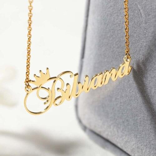 Personalized Crown Name Necklaces Pendants Stainless Steel Custom Nameplate Choker Jewelry Gifts For Women Bijoux Accessories