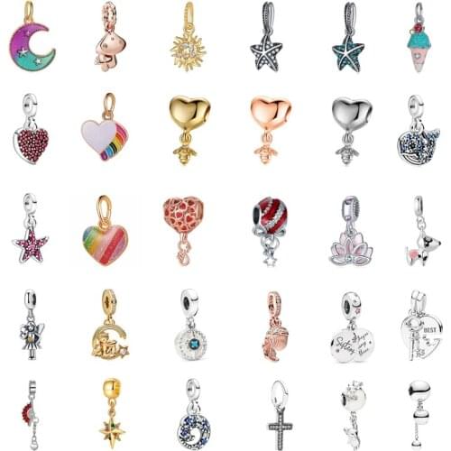 New Fashion Original Aurora Gradient Star Moon Pendant Full of Brick Love Heart Fits Original Pandora Lady Jewelry Gift