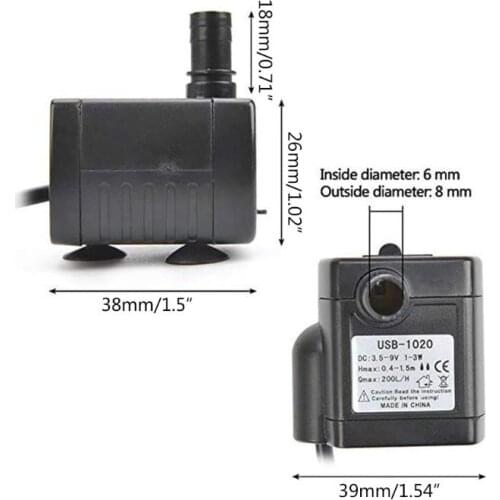 Mini USB Pump 200L/H Submersible Water Pumping Aquarium Fish Fountain Garden House Water Hydroponic DC 3.5-9V 1-3W