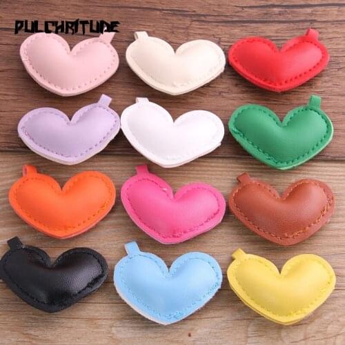 PULCHRITUDE 2pcs 39*49mm 12 Color PU Pendants Heart For Cellphone Charms/Keychain Making Bag Charms Diy Accessories